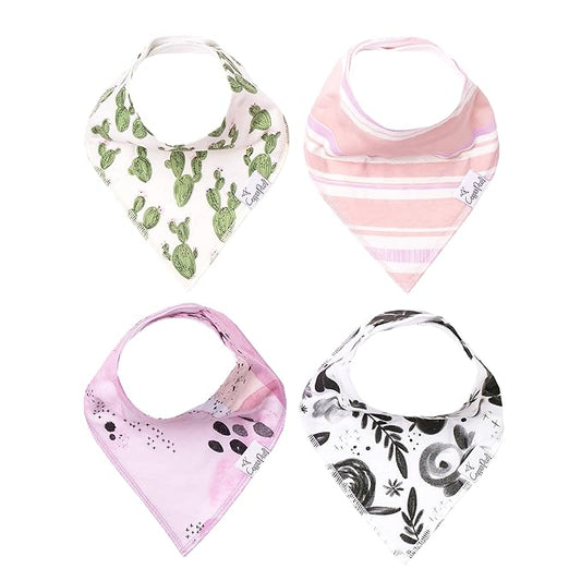 Copper Pearl 4 Pack Soft Cotton Baby Bibs for Drooling and Teething, Absorbent Drool Bibs for Baby Girl and Boy, Adjustable to Fit Newborns to Toddlers, Tons of Styles (Sage)