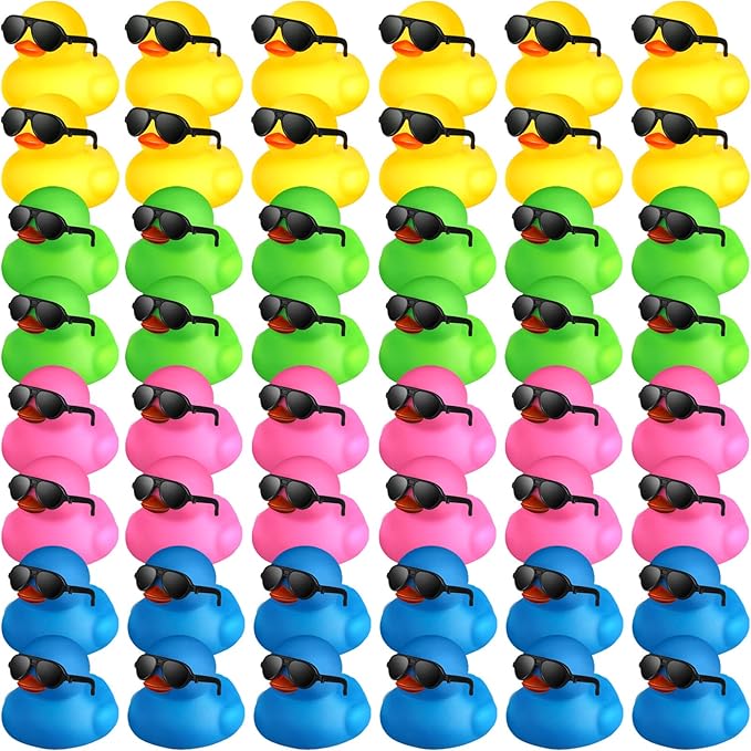 Chivao 48 Pcs Mini Rubber Ducks with Sunglasses in Bulk Small Duck Gift Bathtub Toys for Holiday Cruise Birthday Party Favor(Mixed Color)