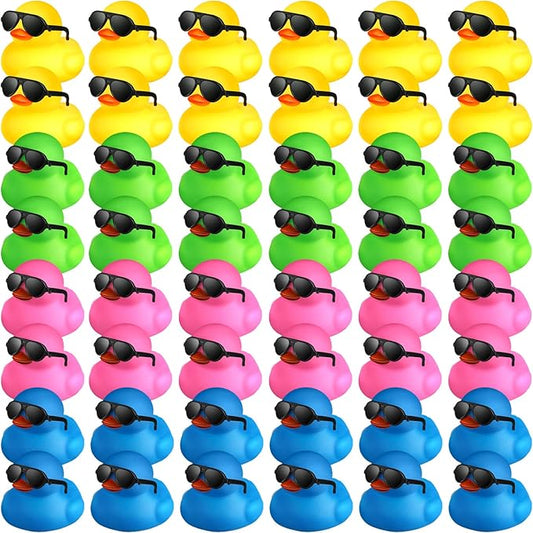 Chivao 48 Pcs Mini Rubber Ducks with Sunglasses in Bulk Small Duck Gift Bathtub Toys for Holiday Cruise Birthday Party Favor(Mixed Color)