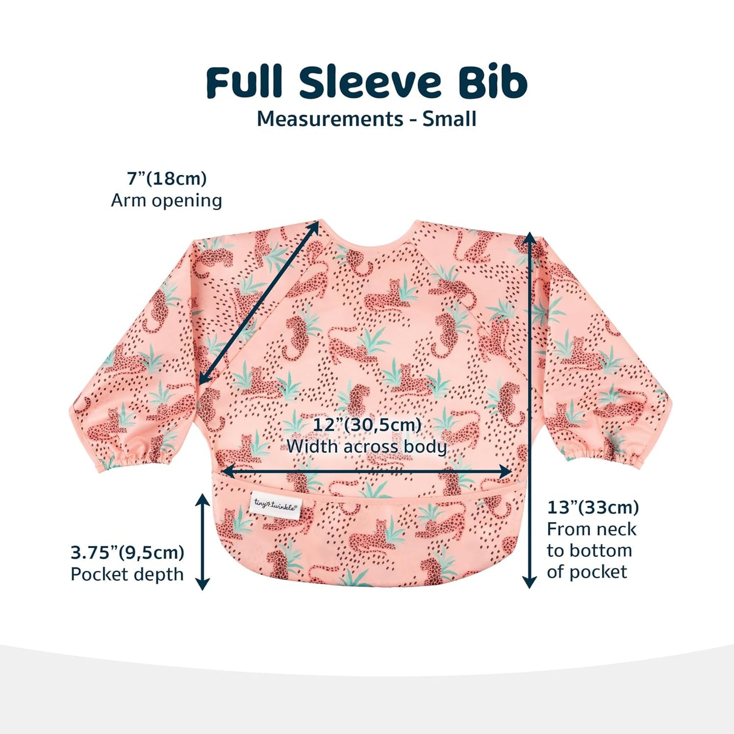 Tiny Twinkle Mess Proof Baby Bib,Waterproof Smock Baby Bib for Eating,Machine Washable Long Sleeve Bib,Baby Led Weaning,Toddler Bib (Leopard, Small 6-24 Months)