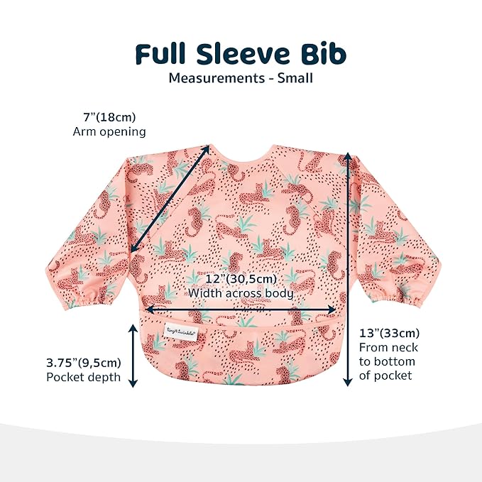 Tiny Twinkle Long Sleeve Bib for Babies & Toddlers – Waterproof Smock Bib for Eating – Machine Washable & Mess-Proof, Baby Feeding Essential & Shower Must-Have(Leopard, 6–24M)