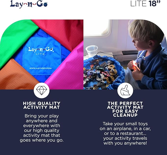 Lay-n-Go 2-in-1 Small Portable Drawstring Toys Storage Organizer and Play Mat for Room and Travel, Made for Kids and Toddlers with a Durable Patented Design