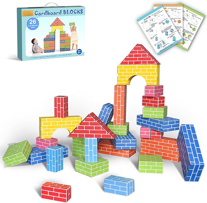 Cardboard Building Blocks for Kids 26pcs: Jumbo Gifts Heavy Duty Develop Creative Thinking Spatial Reasoning Easy to Assemble