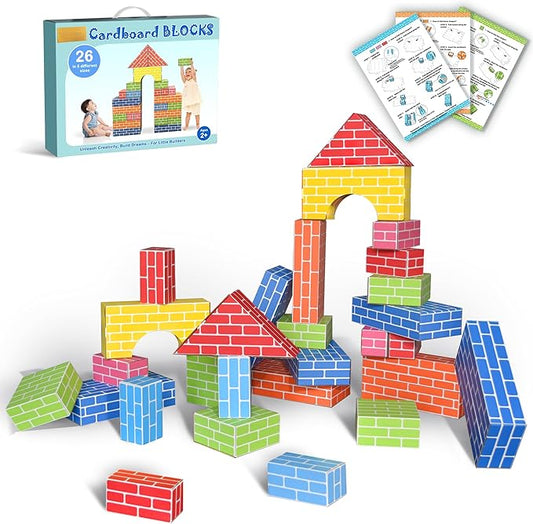 Cardboard Building Blocks for Kids 26pcs: Jumbo Gifts Heavy Duty Develop Creative Thinking Spatial Reasoning Easy to Assemble