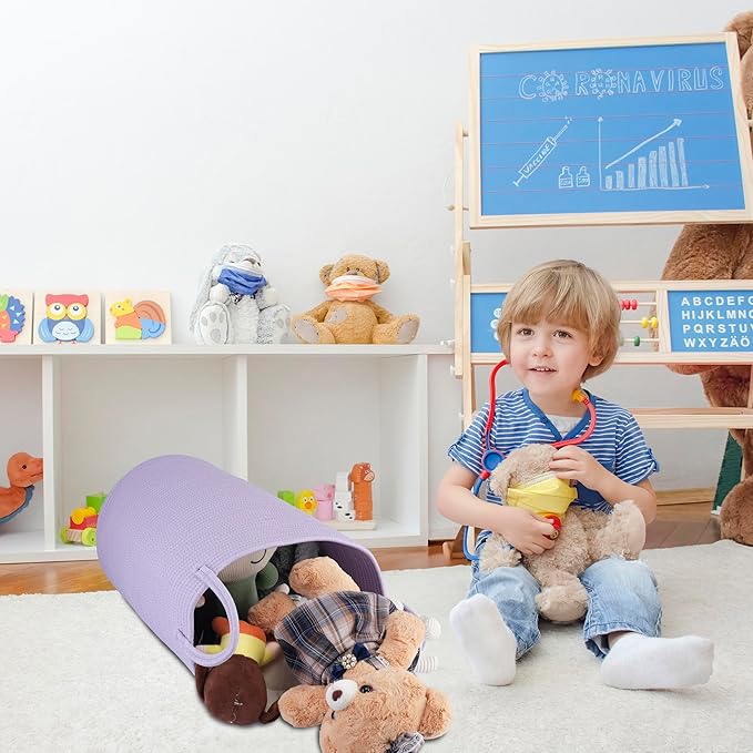 Cotton Rope Laundry Basket Hamper for Clothes Woven Storage Basket for Living Room Bedroom Boho Tall Rope Baskets for Blanket Toys Pillow Towels Baby Nursery Hamper Bin Large purple