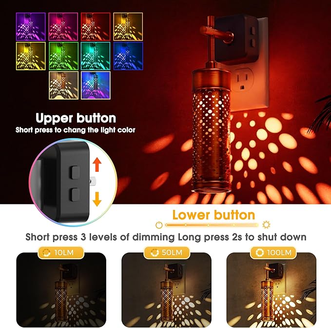 L LOHAS LED Night Light, Color Changing Night Lights Plug into Wall, RGB Vintage Nightlight with Light Sensor, Soft White, Dimmable Plug in Nightlights for Bathroom Hallway Gift, 1 Pack