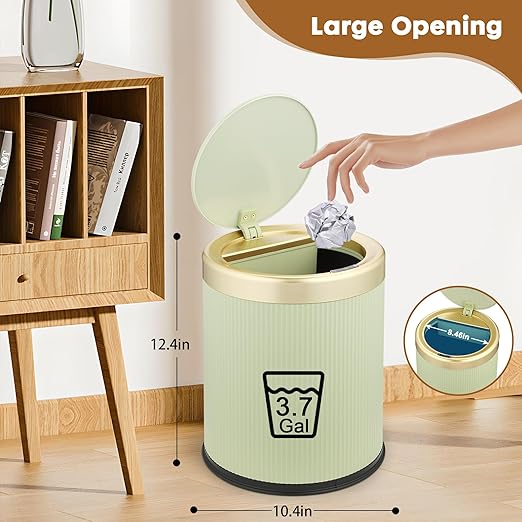 Motion Sensor Bathroom Trash Can Touchless, 3.7 Gallon Modern Automatic Garbage Can with Lid,Diaper Trash Bin,Plastic Smart Dog Proof Trash Bin Suitable for Toilet, Bedroom, Office, Kitchen -Green