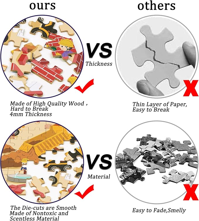 LELEMON 100 Pieces Jigsaw Puzzles in a Metal Box for Kids Age for 4-8 Boys Girls Toy Puzzles Construction Site Vehicles Children Learning Educational Puzzles Toys