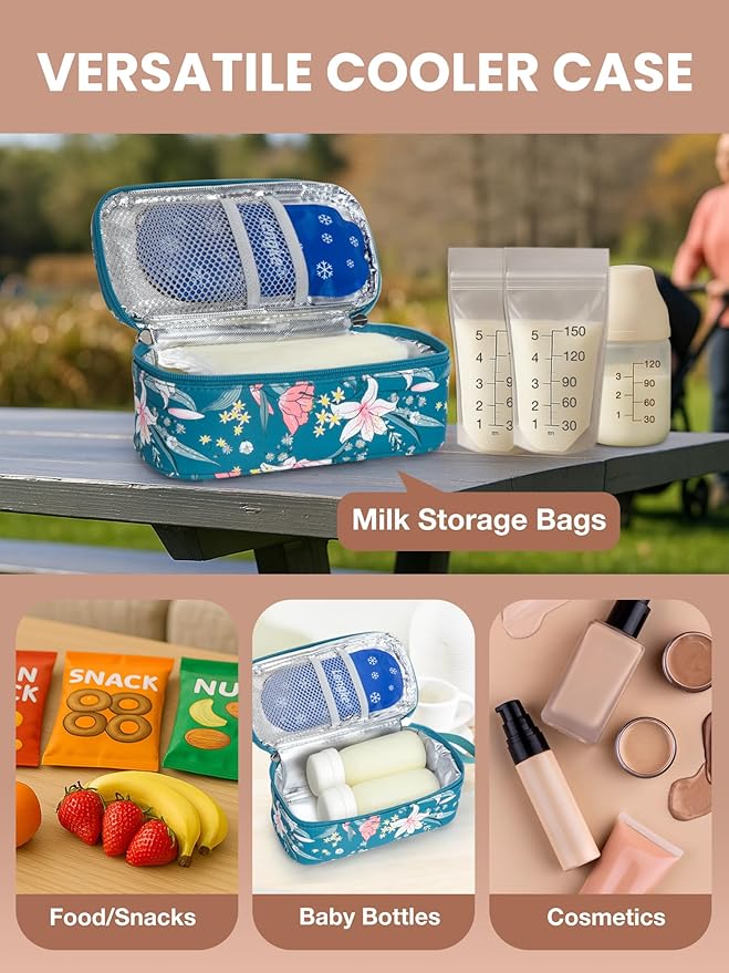 Breast Milk Cooler Travel Bag, Real-Time Temperature Display, Holds 4-6 Breastmilk Storage Bag with 2 Breast Milk Ice Pack, Cooling & Waterproof Portable Cooler for Moms on the Go(lily)