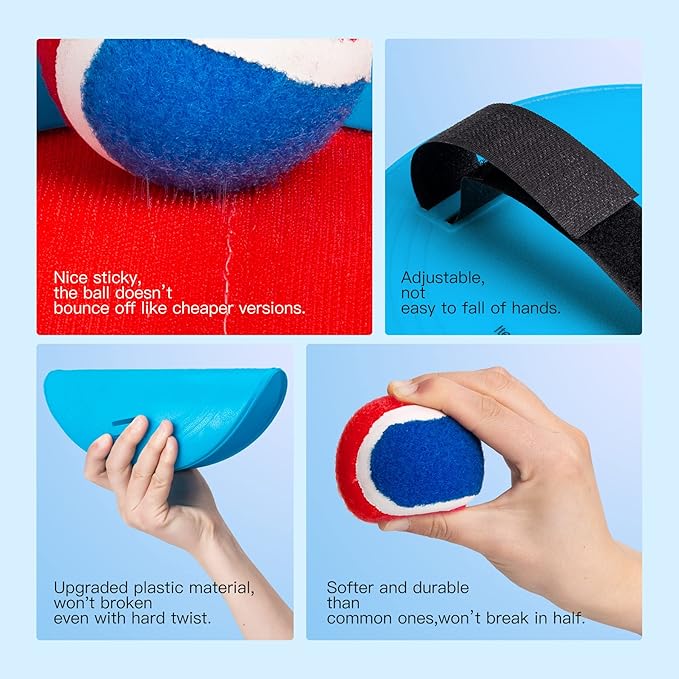 EVERICH Upgraded Toss and Catch Ball Game Set - Indoor and Outdoor Games for Kids 3-12, Beach Sand Pool Water Toy Includes 2 Paddles 2 Sticky Balls, Great Birthday Easter Gifts for Boys Girls