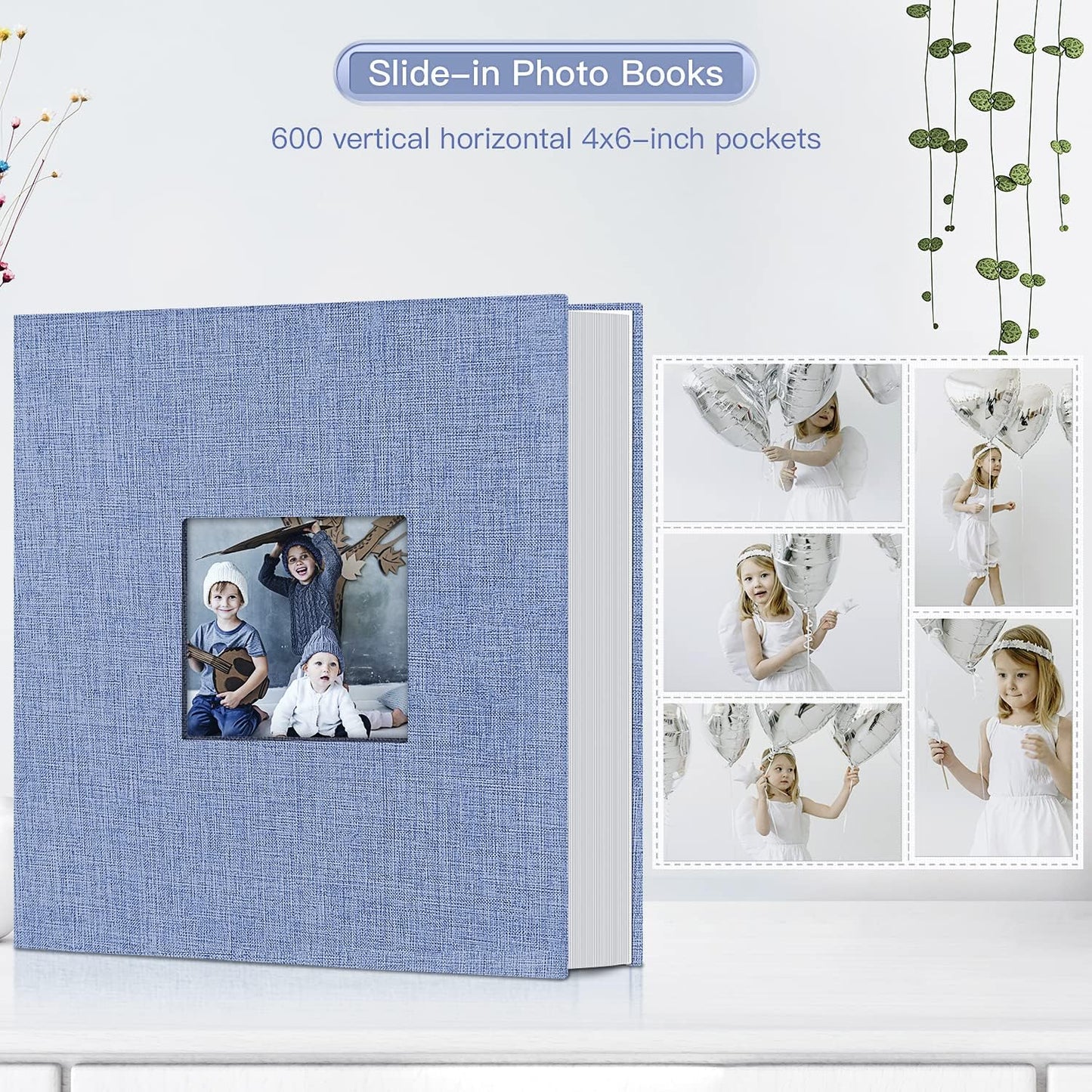 popotop Photo Album 4x6-600 Photos Photo Books with 600 Horizontal and Vertical Pockets,Linen Cover Albums for Family Wedding Anniversary Baby Vacation Pictures