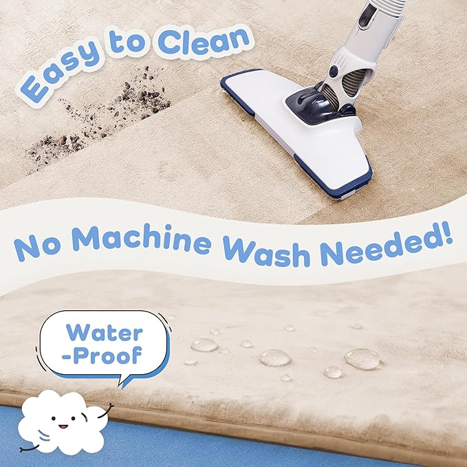 1.3" Thick Baby Floor Play Mat 50x74, Basic Padded Foam Mat for Tummy Time Crawling, Non Slip Cushioned for Babies Toddlers Infants Kids (Beige)