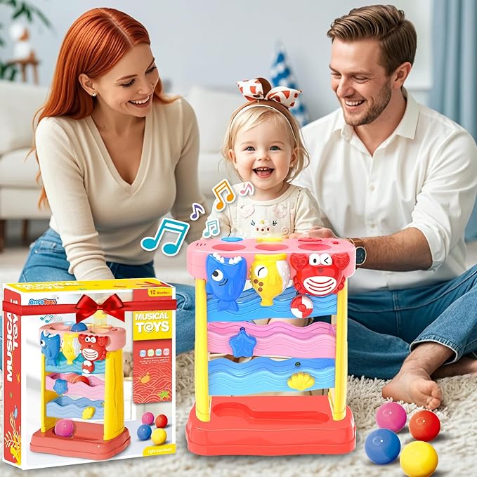 Pound A Ball Toys for 1 2 3 Years Old Girls, Toddler Musical Montessori Toy for 6-12-18-24 Months, Interactive Toys with Light & Sound,Christmas Birthday Gifts for Baby Age 1-2 Years Old