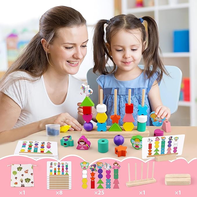 Montessori Toys for Boys Girls 2 3 4 Years Old -Princess Unicorn Fairy Mermaid Shapes Sorting & Stacking Vivid Colors, Early Learning Educational Toys for Halloween Thanks Giving