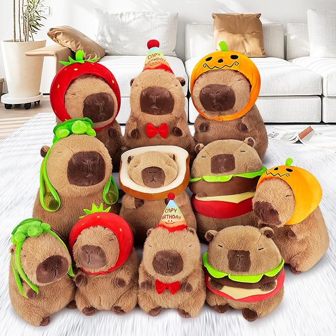 Achwishap Capybara Plush,Cute Plushies Capybara Stuffed Animal,Capybaras Plush Toys,Kawaii Plushie Stuffed Toy with Birthday Hat Plushie Gift for Kids Adults Birthday(Capybara with Birthdays Hat,18”)