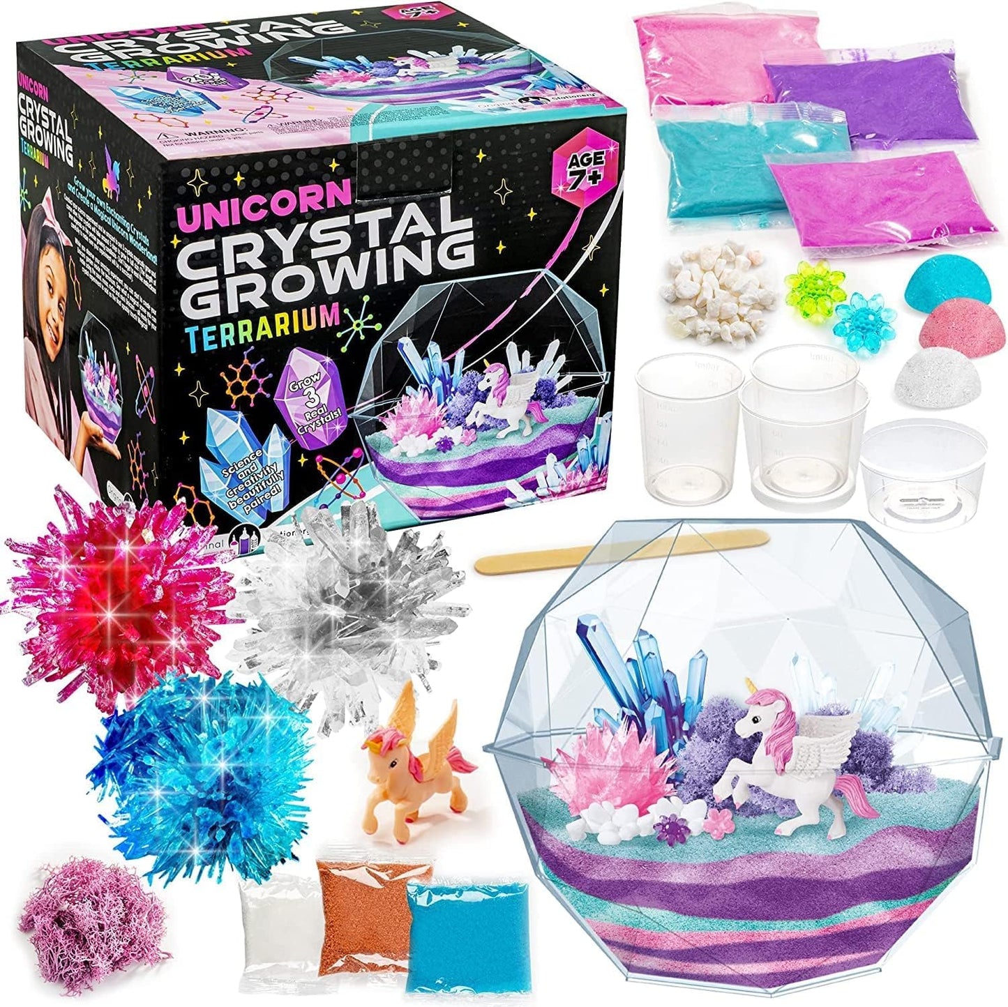Original Stationery Unicorn Crystal Growing Kit - 6.3 in x 5.8 in Multicolor Terrarium - 18-Piece STEM Science & Craft Kit for Kids 7+ & Grow Crystals with Flower Charms & Magic Rocks