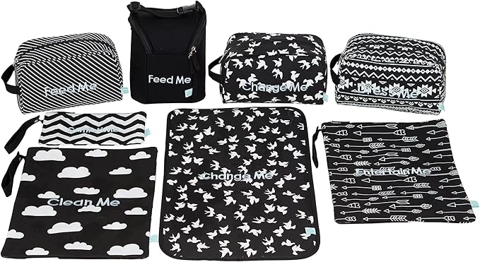 Easy Baby - Diaper, Bottle, and Supplies - Organizer Pouches and Changing Pad - Change, Feed, Dress, and Clean Me (8 Pack Brooklyn) | Organizing Packing Tote Cubes for Baby Items