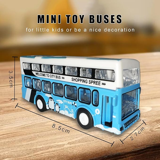 KIDAMI Die Cast Metal Toy Cars Buses Set, 1:64 Scale Double Decker City Bus Vehicles, Pull Back Cars with Openable Doors for Toddlers Boys Girls Birthday Gift