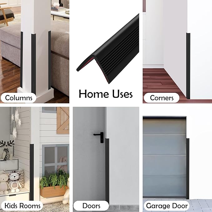 Rubber Bond Wall Corner Guard Edge Protector, Baby Proofing Corner Guards | Self-Adhesive Furniture Edge Strips for Home & Office (Black, 5 Pack)