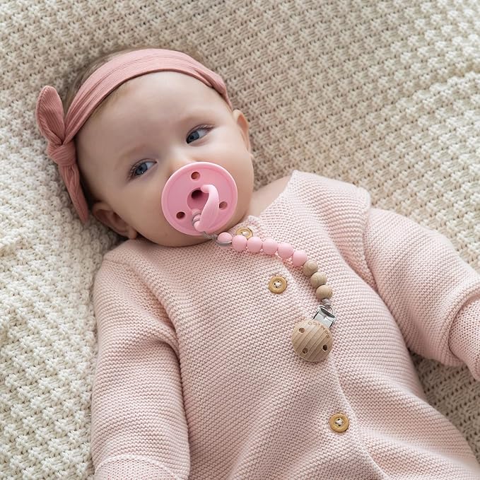 SAMiGO Pacifier Clips for Baby Girls Silicone Paci Holders Binky Clips - 2 Pack