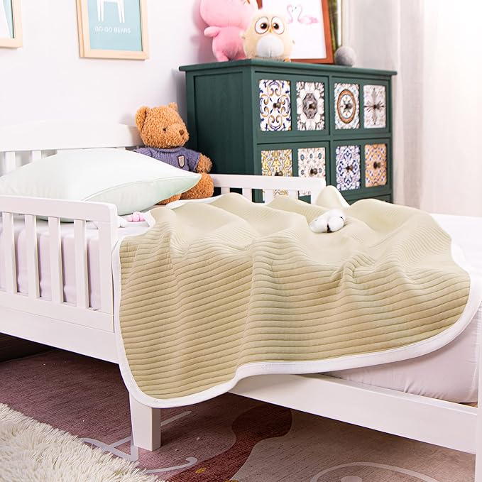 NTBAY Jersey Cotton Quilted Toddler Blanket, Breathable and Warm for Boys and Girls Baby Blanket, 30x40 Inches, Camel Stripe