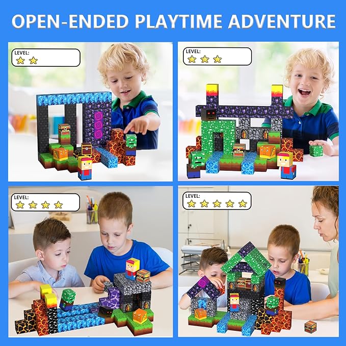 160PCS Magnetic Blocks, Magnet Building Cube, Build 3D Volcano Adventure Set, Montessori Sensory Toys for Kids Ages 3+, Preschool STEM Educational Toys, Christmas Birthday Gifts for Boys & Girls