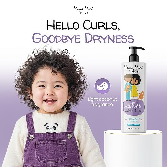2 in 1 Natural Kids Shampoo and Conditioner, Tear Free | For Toddlers with Curly Hair | For All Kids Hair Types | Coconut & Lime Twist, Made in the USA, 32 Fl Oz