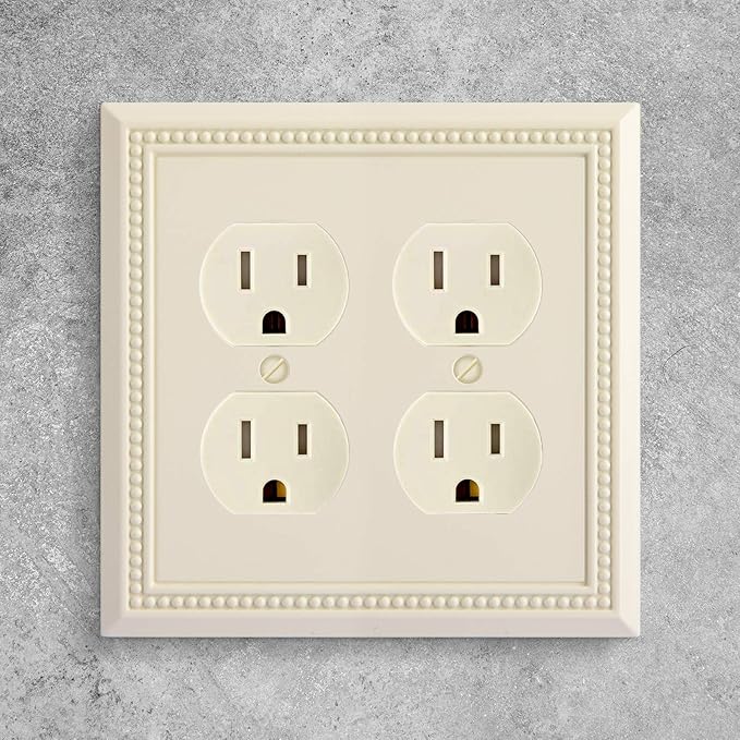 Henne Bery Sunken Pearls Heavy Duty Decorative Wall Plate Switch Plate Outlet Cover, Durable Solid Zinc Alloy (Double Duplex, Light Almond)
