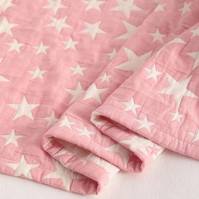 NTBAY 3 Layer Oversized Muslin Cotton Toddler Blanket, 45x60 Inches Jacquard Reversible Nursery Bed Blanket, Super Soft and Thermal Crib Blanket for All Seasons, Baby Gift, 45"x60", Pink/White Star