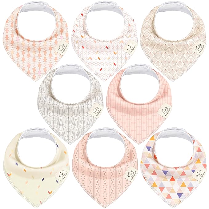 8-Pack Organic Baby Bandana Bibs for Girls - Super Absorbent Triangle Baby Bibs for Drooling and Teething Infant, 100% Cotton Extra Soft for Newborn, Infant 0-36 Months (Prism)