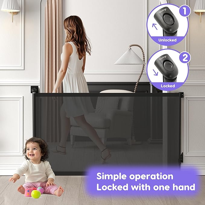 Retractable Baby Gate, Extra Tall Baby Gates for Stairs, Dog Gates for Doorways Safety Extends to 38x55in, Black