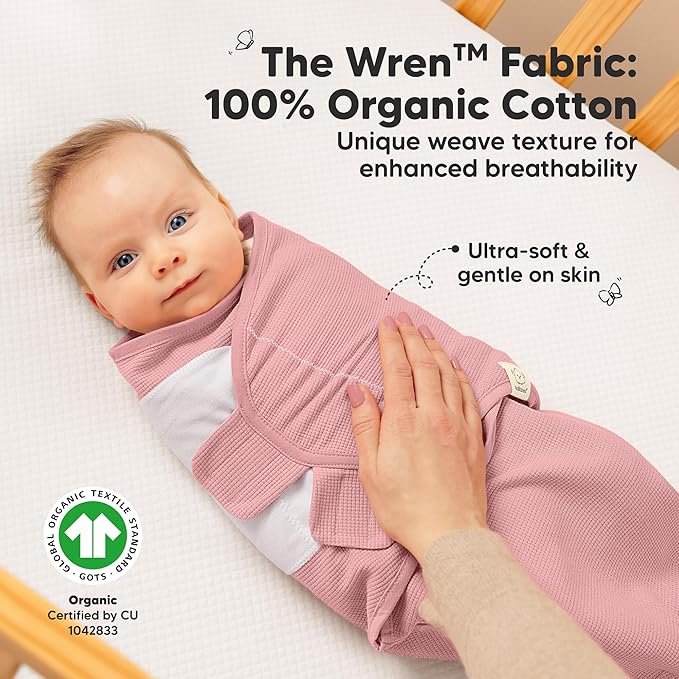3-Pack Organic Swaddles for Newborns, Baby Sleep Sacks 0-3 Months - Baby Swaddle Wrap, Newborn Wearable Blanket, Infant Sleep Sack for Girls, Boys, Soft & Snug, Large Hook & Loop Closure (Roseate)