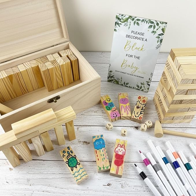 101Pcs Baby Shower Games Blocks to Decorate Kit, Baby Shower Ideas Activities for Stacking, Building & Drawing, Suitable for Boy Girl Party Game, Decorations, Favors