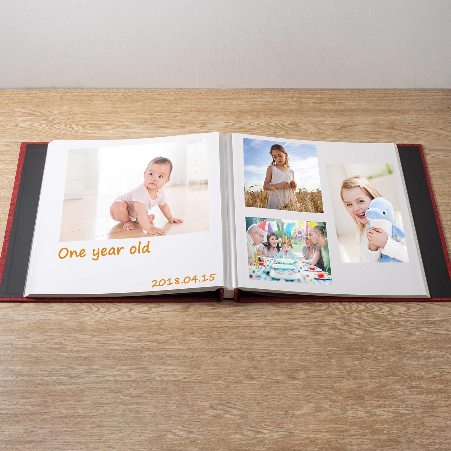 Large Photo Album Self Adhesive Scrapbook Album for 4×6 5×7 8×10 Pictures DIY Magnetic Linen Cover Album 40 Pages for Family Wedding Gifts with Metal Pen and Plastic Board Red