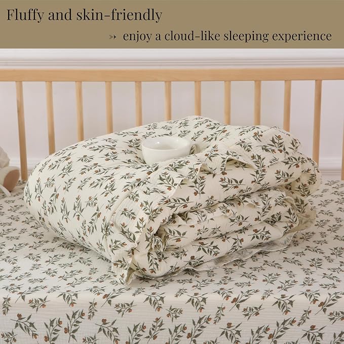 100% Cotton Muslin Crib Comforter/Quilt,Ultra Soft Cozy Reversible Baby Blanket,All Season Toddler Blankets for Boys and Girls, Machine Washable,41"x48"