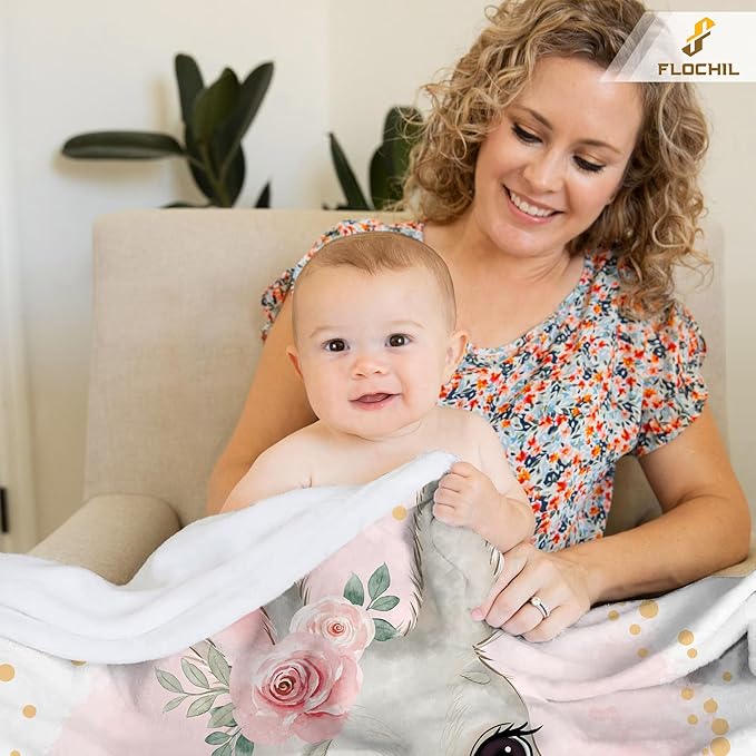 FLOCHIL Personalized Baby Blanket for Girls, Custom Baby Blanket with Name, Customized Baby Products, Gift for Baby, Newborn, Baby Shower (Bunny 1)