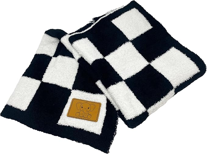Checkered Baby Blanket 28"x40" - DreamSoft Knit Throw for Crib, Stroller or Car Seat - Soft Receiving Blanket/Newborn Nursery Gift Essential for Toddler, Infant, Kids, Boys & Girls (Black/White)