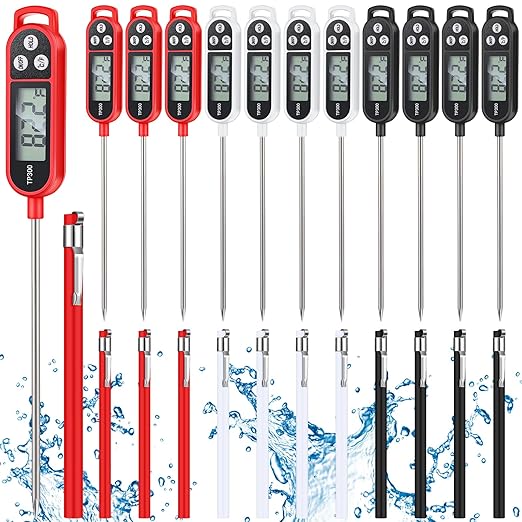 12 Pcs Meat Food Thermometer Food with Probe Water Liquid Instant Read Digital Thermometer Kitchen Cooking Supplies for Cooking BBQ Milk Yogurt (Black,White,Red)