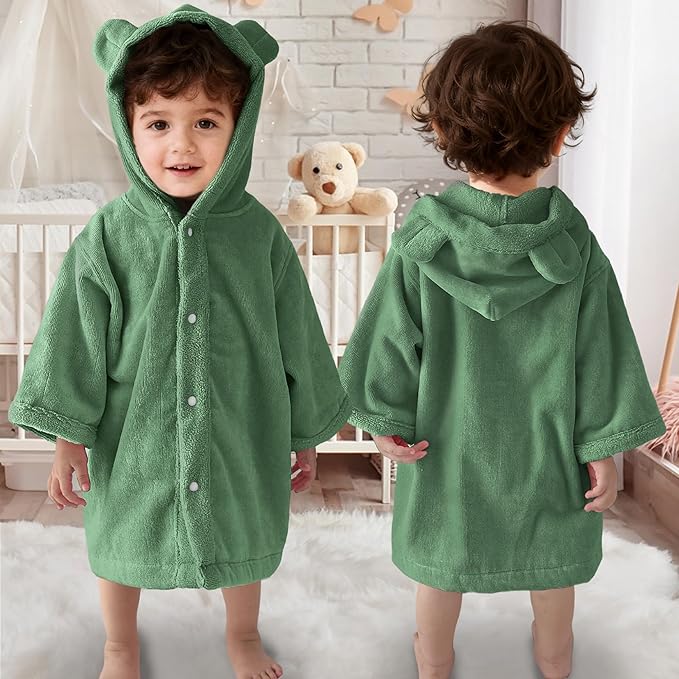 VOOVA & MOVAS Baby Hooded Towel with Bear Ear, 0-3Years | 100% Cotton, Ultra-Soft & Absorbent | Gentle for Sensitive Skin, Bath, Pool & Beach Poncho Towel | Newborn (Green)