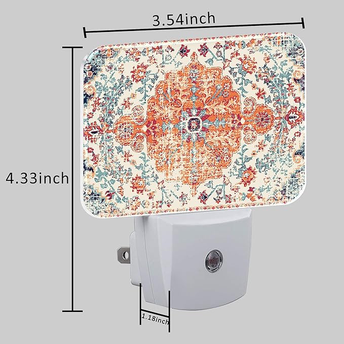 Retro Ethnic Texture Night Light Plug into Wall, Vintage Bohemian Night Light with Dusk to Dawn Sensor for Kid Girls Boys Women Men Bedroom, Hallway, Kitchen, Bathroom, Stairs Decor