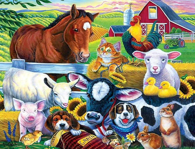 MasterPieces Farm Friends 100 Piece Jigsaw Puzzle for Kids - Farm Animal Puzzle - Mentally Stimulating, Durable Design