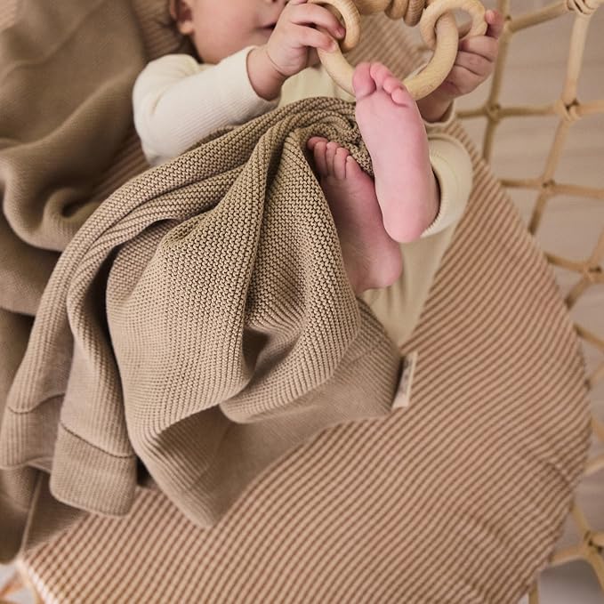 Knitted Organic Cotton Baby Blanket- Swaddle Blanket, 30" x 40" Soft Receiving Blanket for Newborn