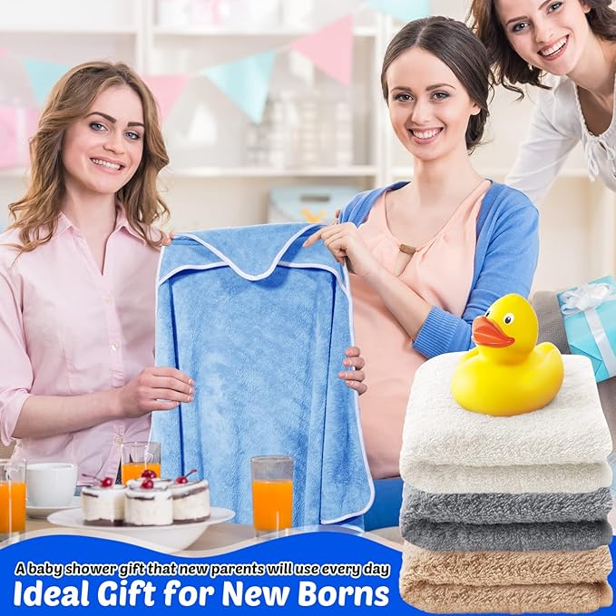 Reginary 4 Pack Baby Hooded Towels Coral Fleece Baby Bath Towels 30 x 30 Inch Soft Absorbent Hooded Bath Blanket for Newborn Toddler Infant Boy Girl Shower Gift Supplies (White, Gray, Brown, Blue)