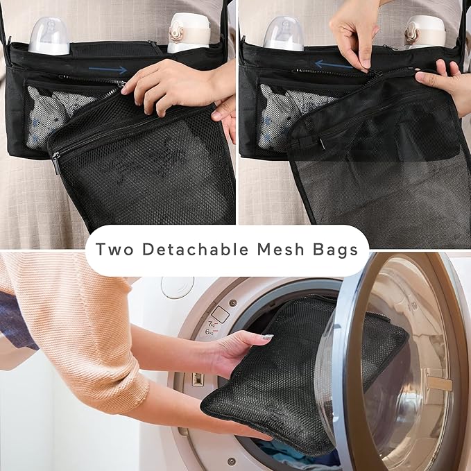 Momcozy NON-SLIP Universal Stroller Organizer | Insulated Cup Holder | Detachable Phone Bag & Shoulder Strap | Fits Uppababy, Baby Jogger, Britax, BOB, Umbrella and Pet Stroller