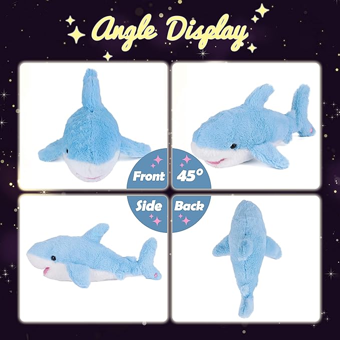 Hopearl LED Plush Shark Lighting Up Stuffed Animal Floppy Night Lights Glow in The Dark Birthday Festival for Kids Toddler Girls, Blue, 16''