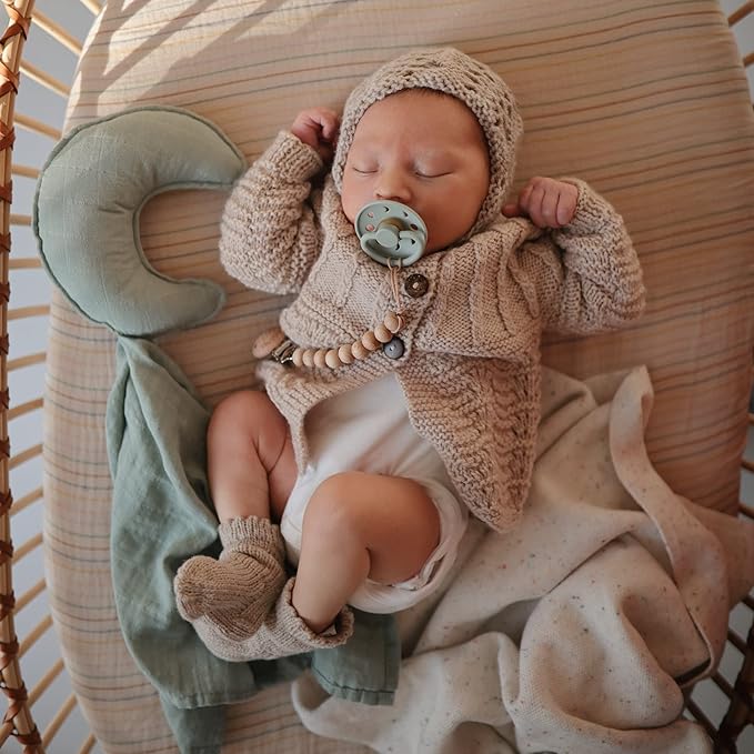 FRIGG Moon Natural Rubber Baby Pacifier | Made in Denmark | BPA-Free (Sage/Portobello, 6-18 Months) 2-Pack