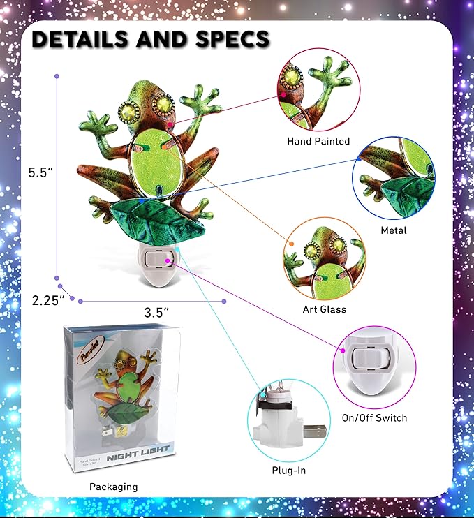 Puzzled Frog Night Light Lamp - Plug in Night Light with On Off Switch, Energy-Efficient Animal Lamp for Stairways, Bedrooms, Bathrooms, Nursery Rooms, Cute Little Green Frog Decor