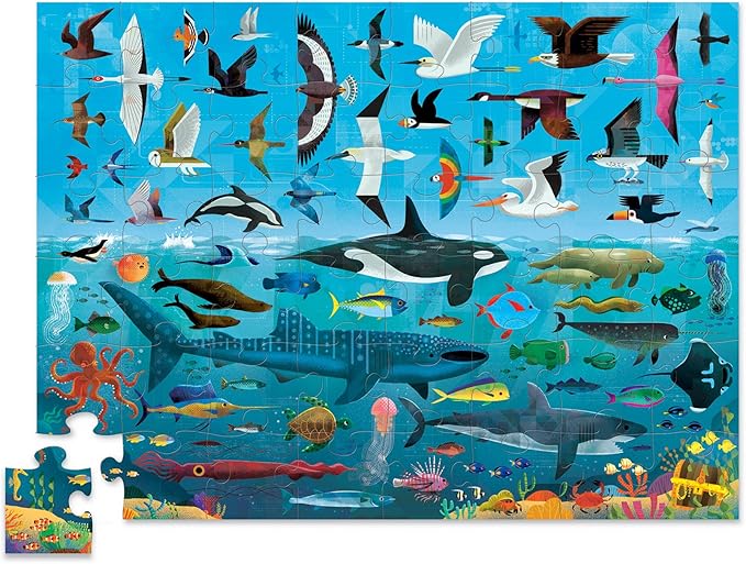 Crocodile Creek Above + Below 48-Piece Jigsaw Floor Puzzle - Fun Floor Puzzles for Kids Ages 4-8 - Sea & Sky - 27 x 20 inches Finished