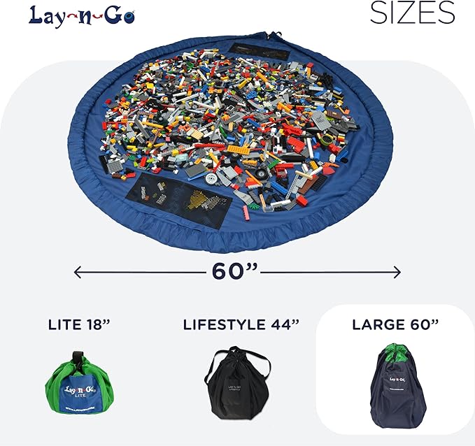 Lay-n-Go 2-in-1 Small Portable Drawstring Toys Storage Organizer and Play Mat for Room and Travel, Made for Kids and Toddlers with a Durable Patented Design