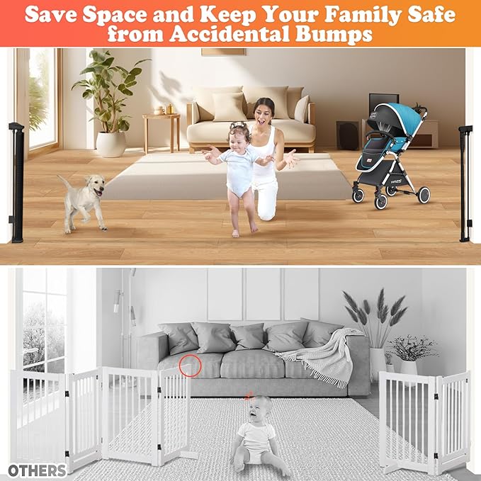 19.7ft Retractable Baby Gates Dog Gate - 236" Extra Wide Expandable Child Safety Gate,37" Tall Toddler Pet Mesh Gate with Reinforced Strips for Doorways,Stairs,Hallways,Outdoor & Indoor Large Openings